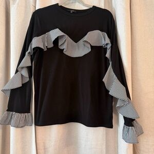 Anthropologie DREW Black Gingham Ruffle Top